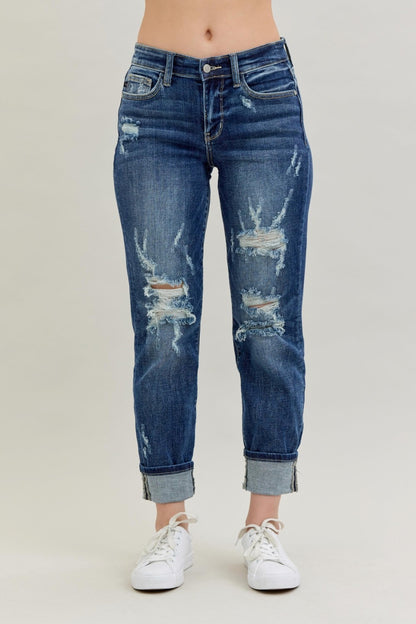 Harper Cuffed Destroyed Jeans by Judy Blue