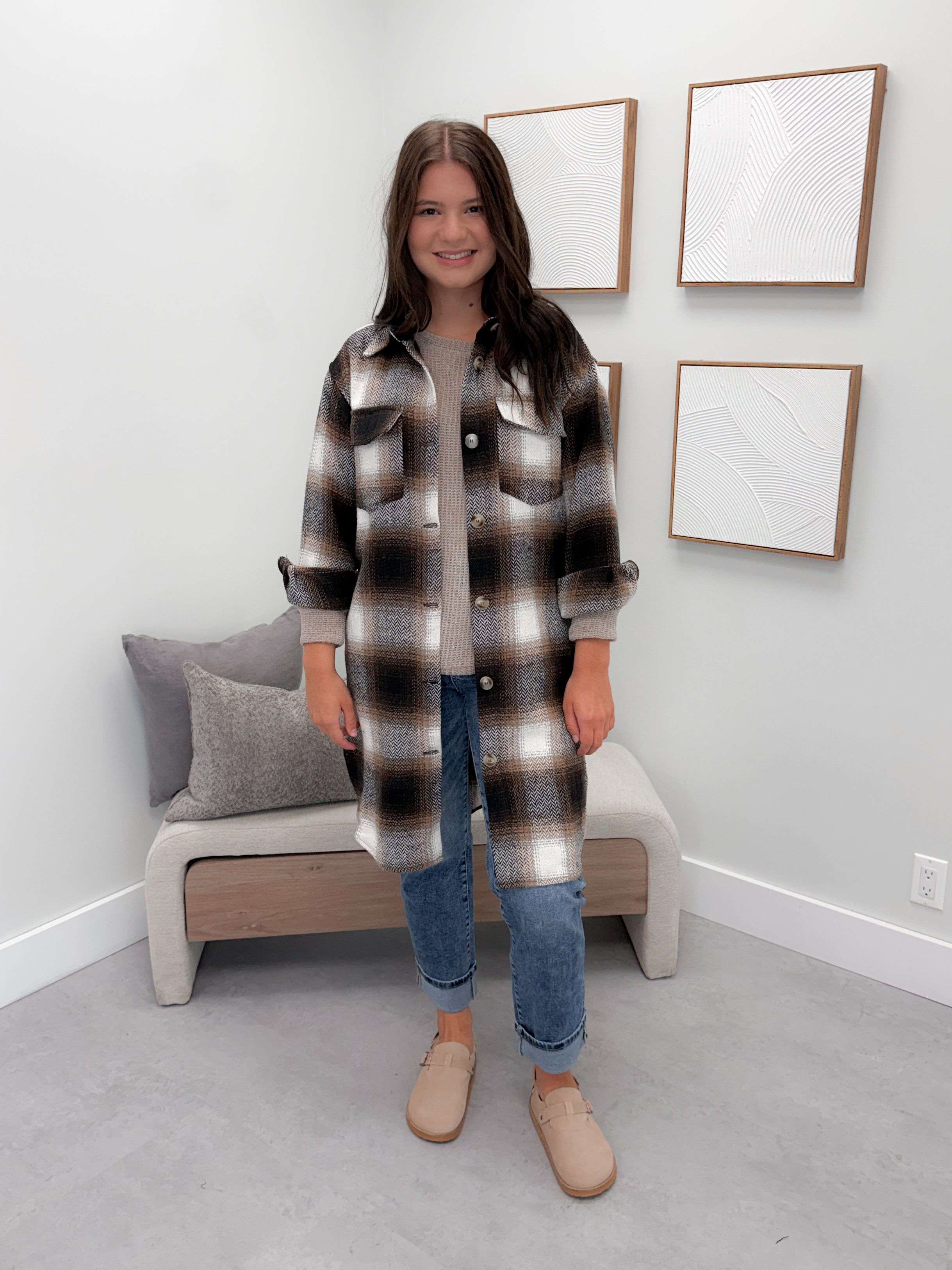 Sarella Plaid Shacket in Brown