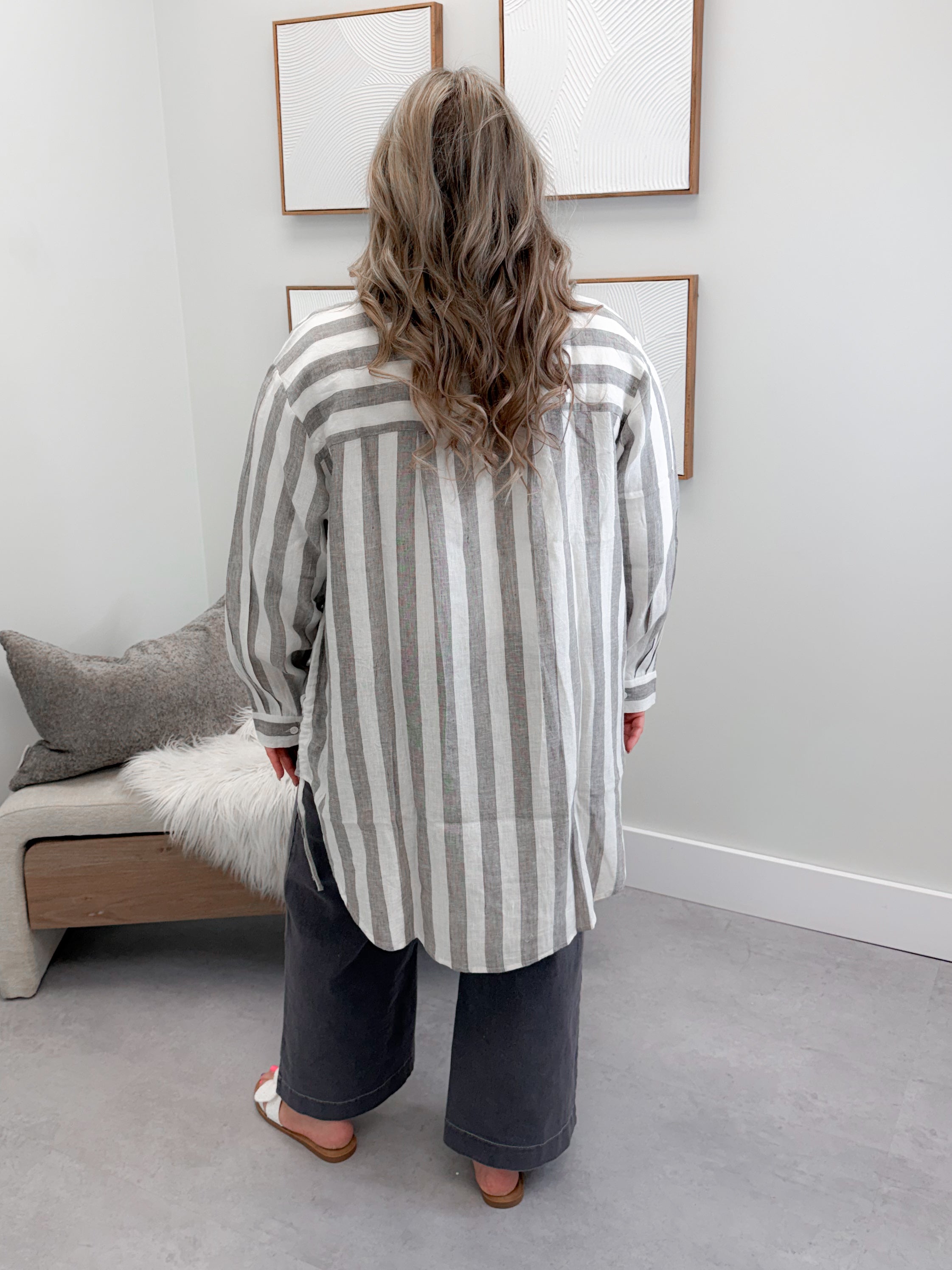 Venus Button Up in Charcoal Stripe