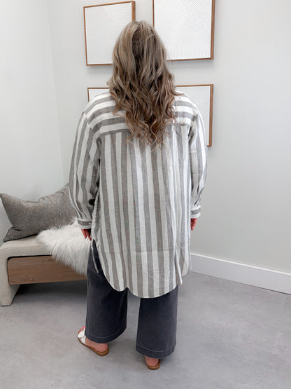 Venus Button Up in Charcoal Stripe