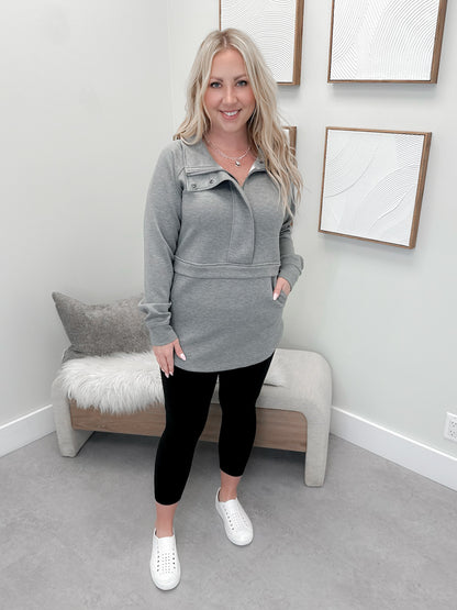 Mia Scuba Half Zip Pullover in Grey