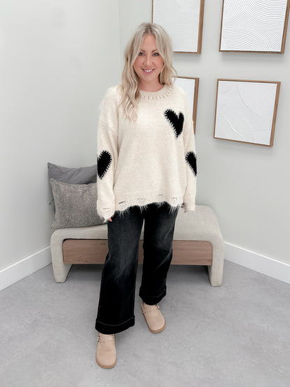 Jeanna Heart Sweater in Oat