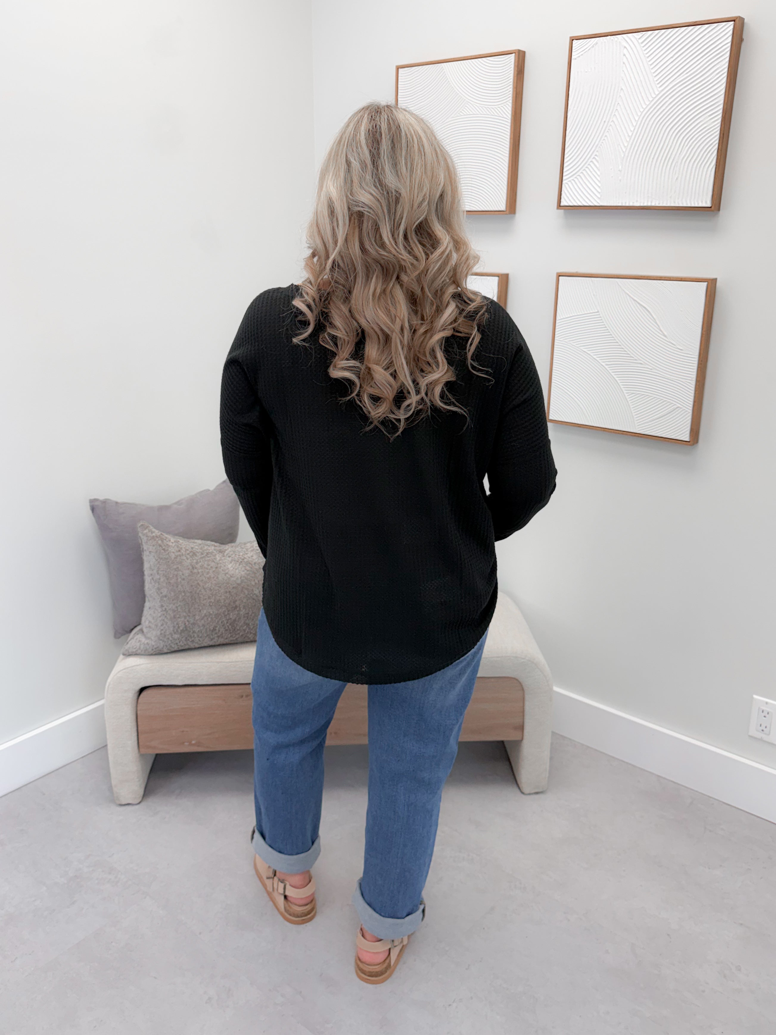 Whitney Waffle Long Sleeve in Black