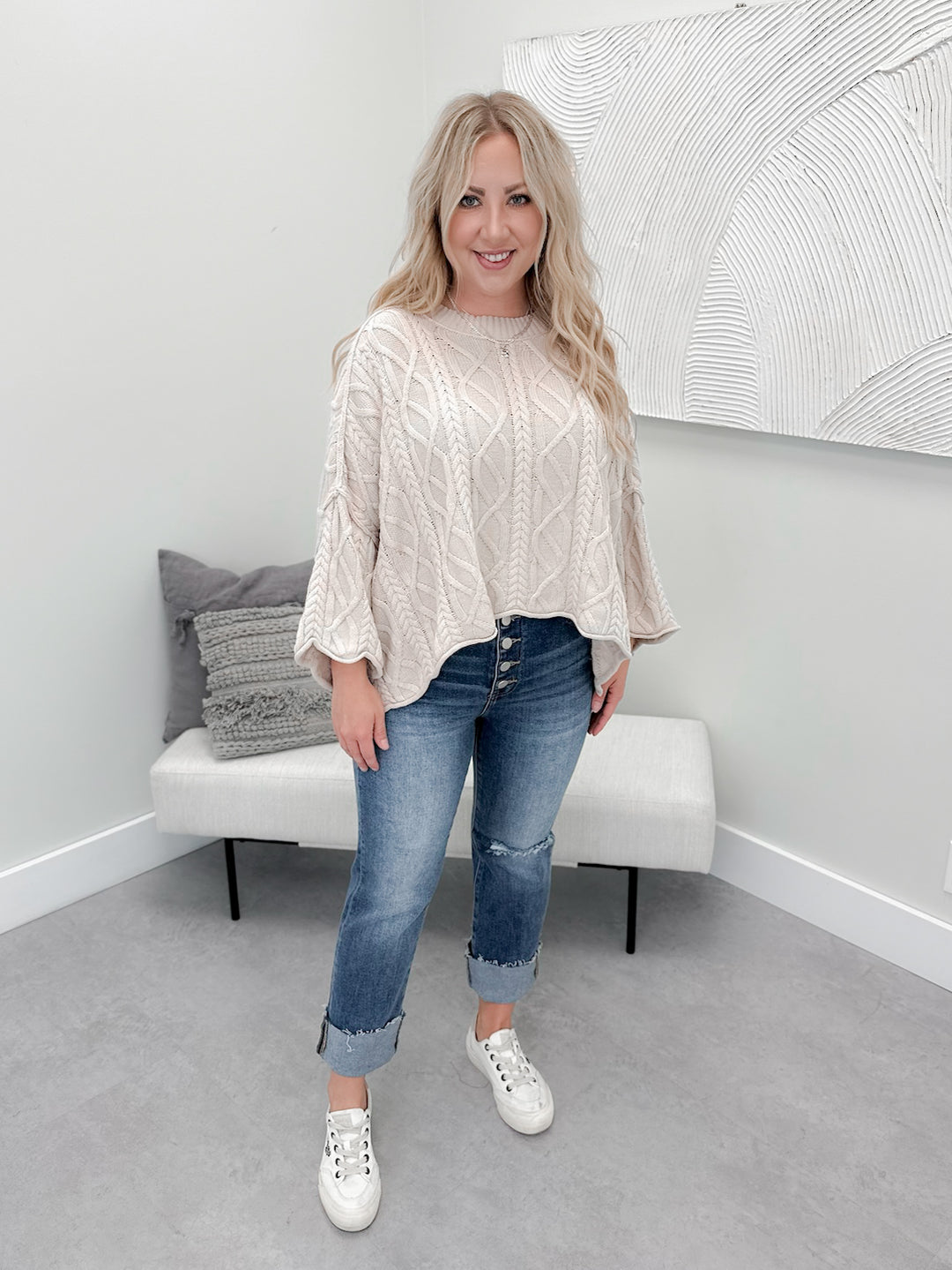 Sydney Cable Knit Sweater in Sand