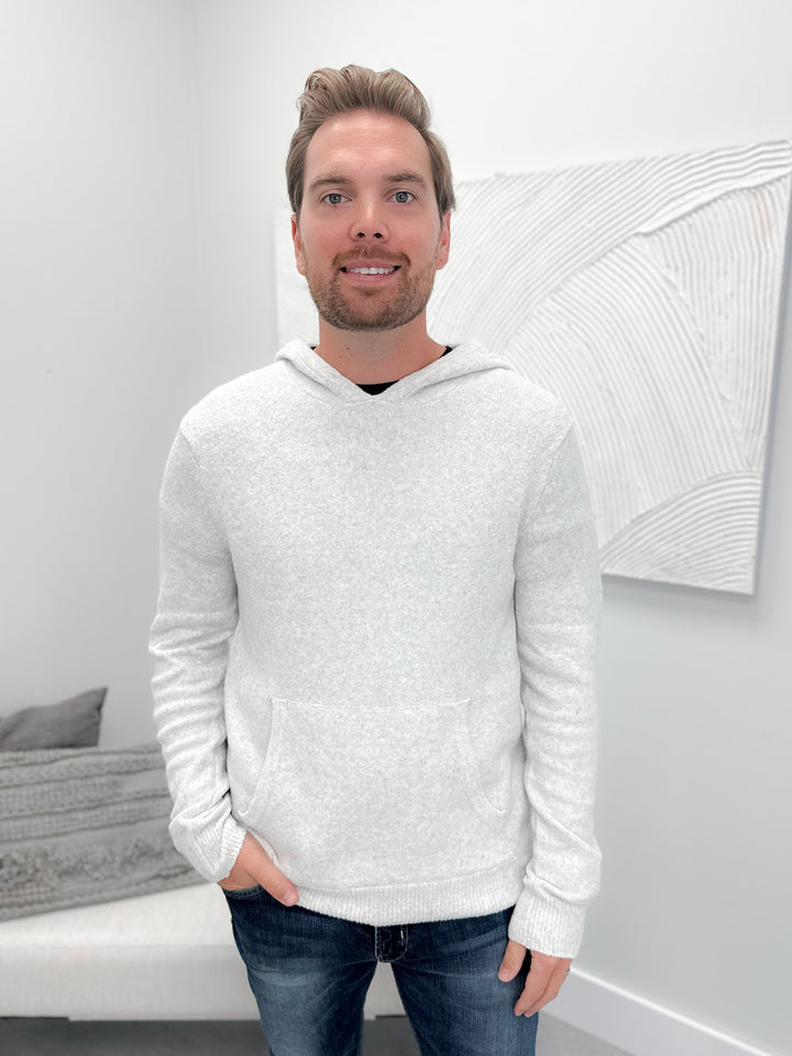 Lightweight Mens Hooded Sweater in Eggshell