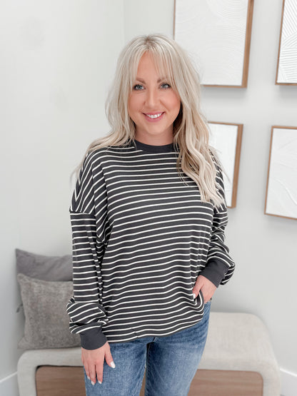 Saylor Stripe Long Sleeve in Coal