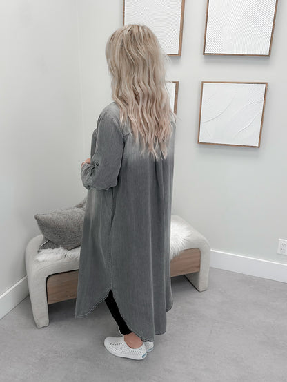Atlas Shirt Dress in Washed Grey