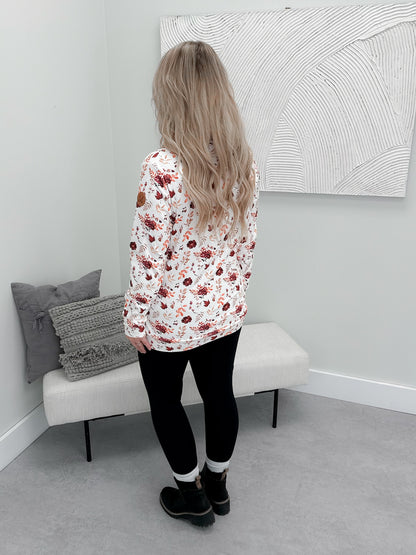 Genny Funnel Neck Pullover in Autumn Floral