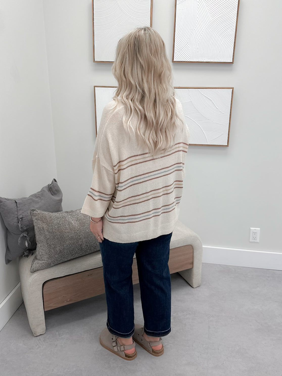 Ariella Striped Sweater in Vanilla