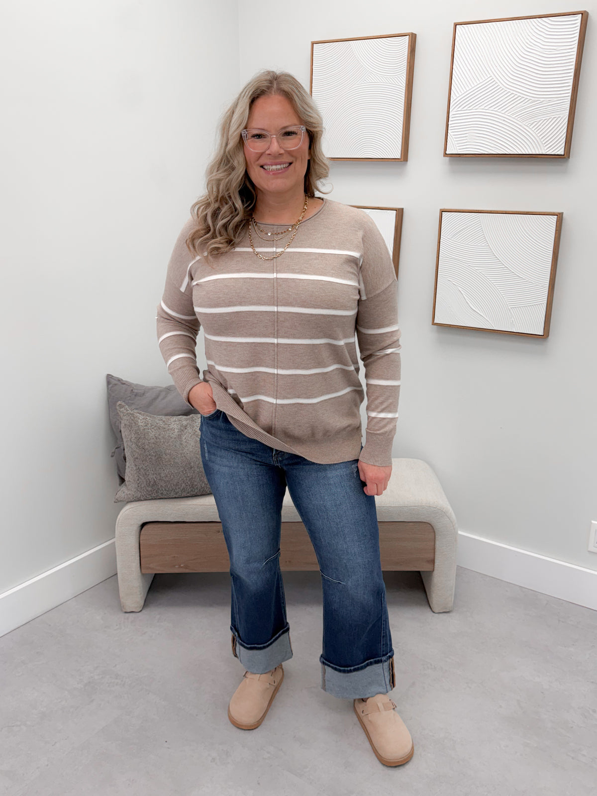 Jeanette Striped Sweater in Mocha