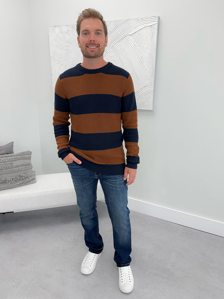 Mens Declan Sweater in Navy Stripe