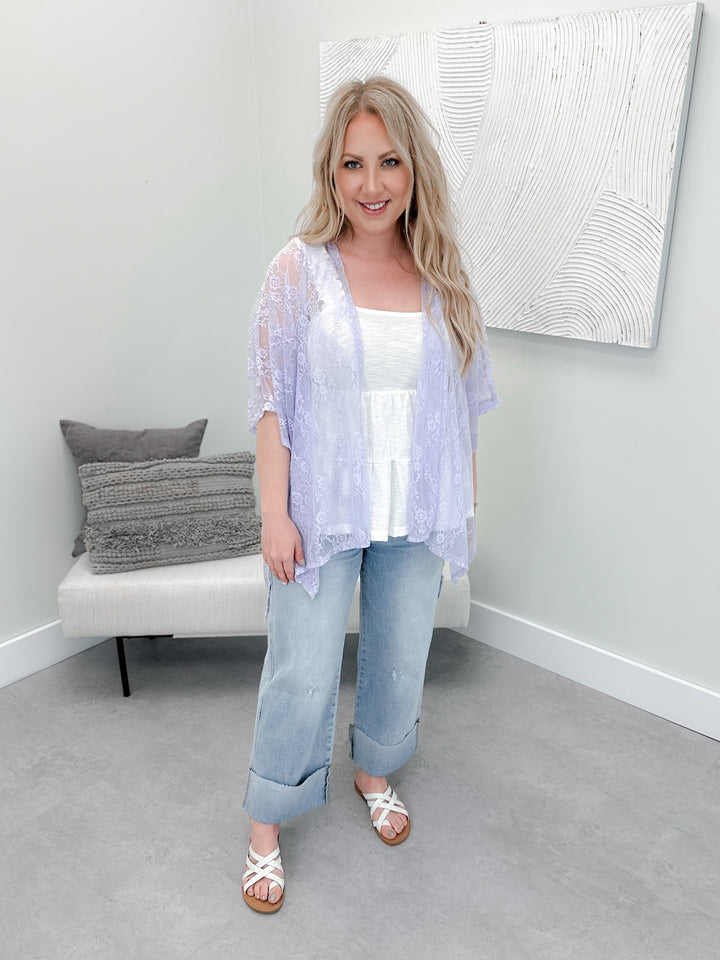 London Lace Kimono Cardi in Lavender