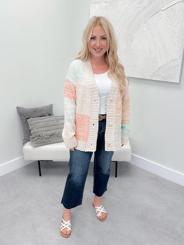 Perry Color Blocked Cardi in Oat
