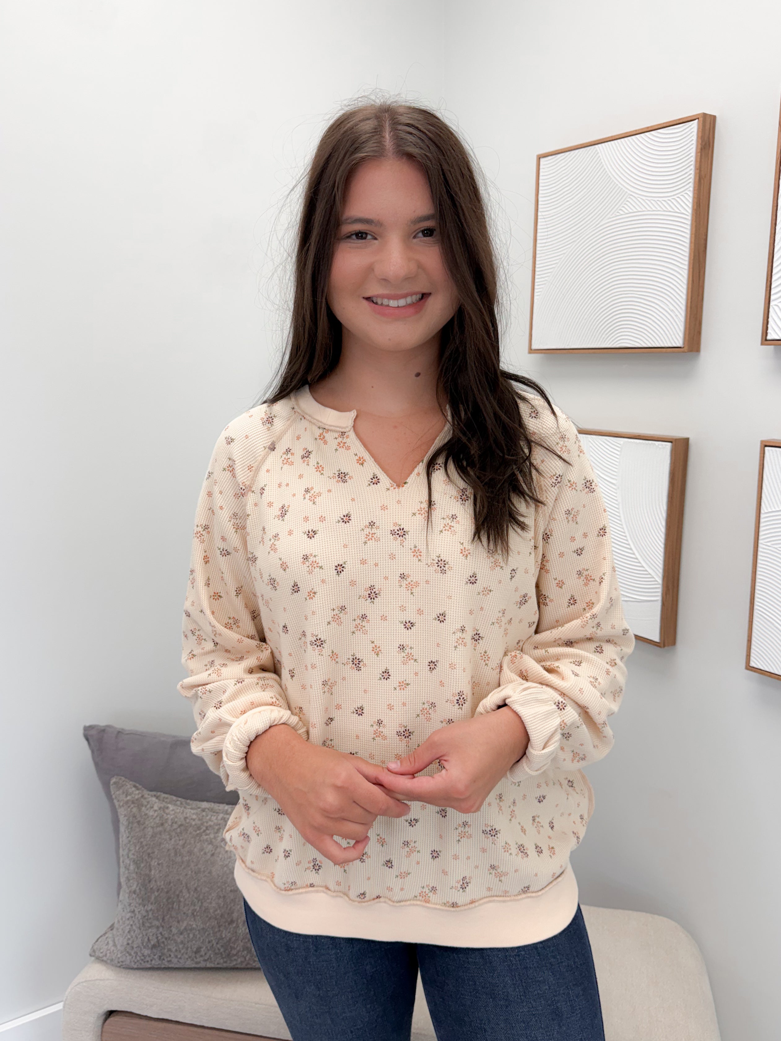 Izzy Floral Waffle Long Sleeve in Oat