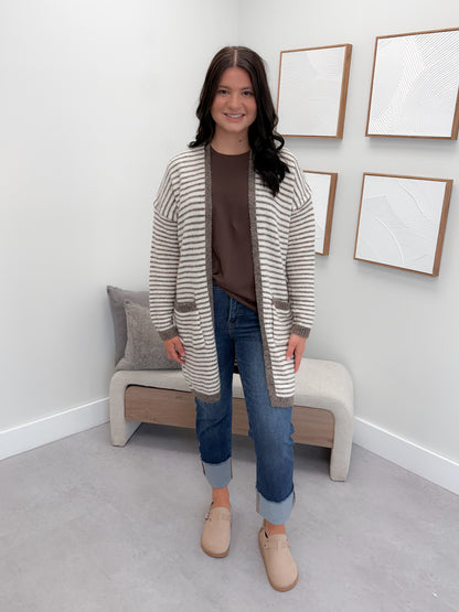 Josephine Striped Cardigan in Mocha