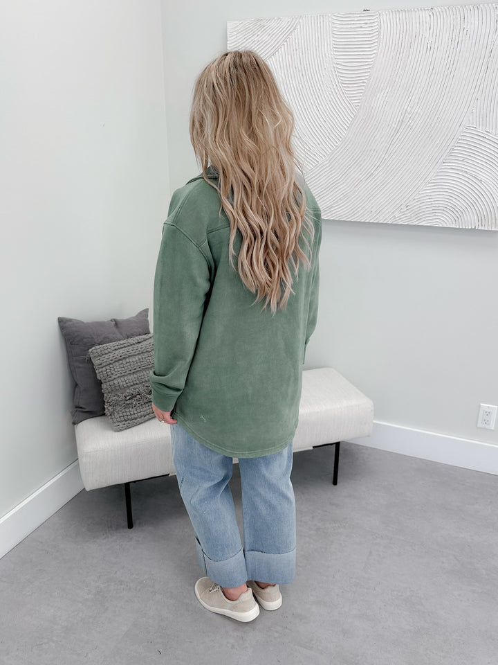 Piper Fleece Shacket in Moss