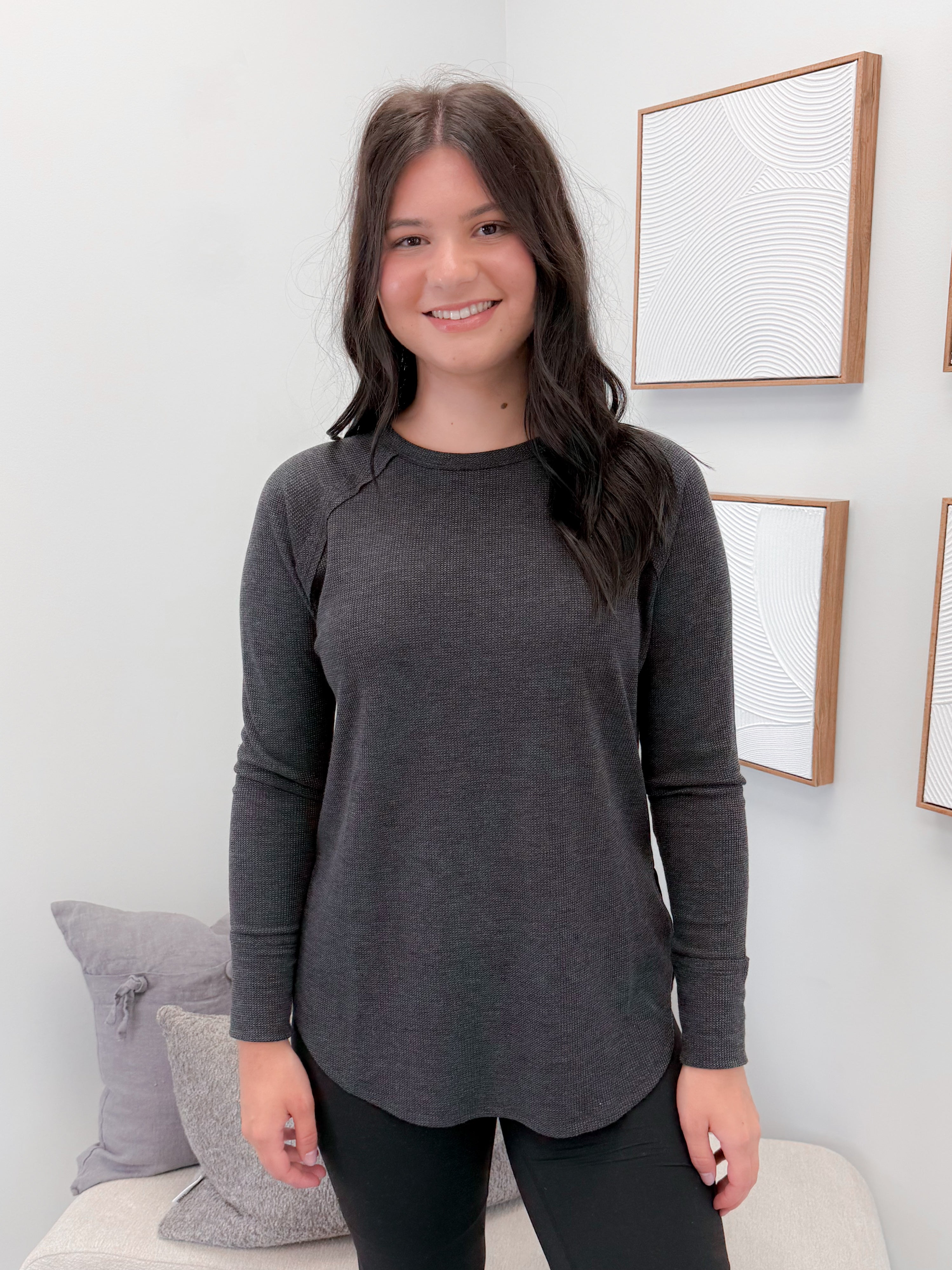 Emory Waffle Long Sleeve in Charcoal