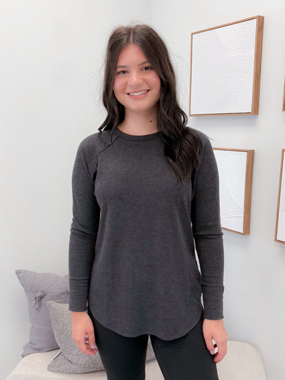 Emory Waffle Long Sleeve in Charcoal