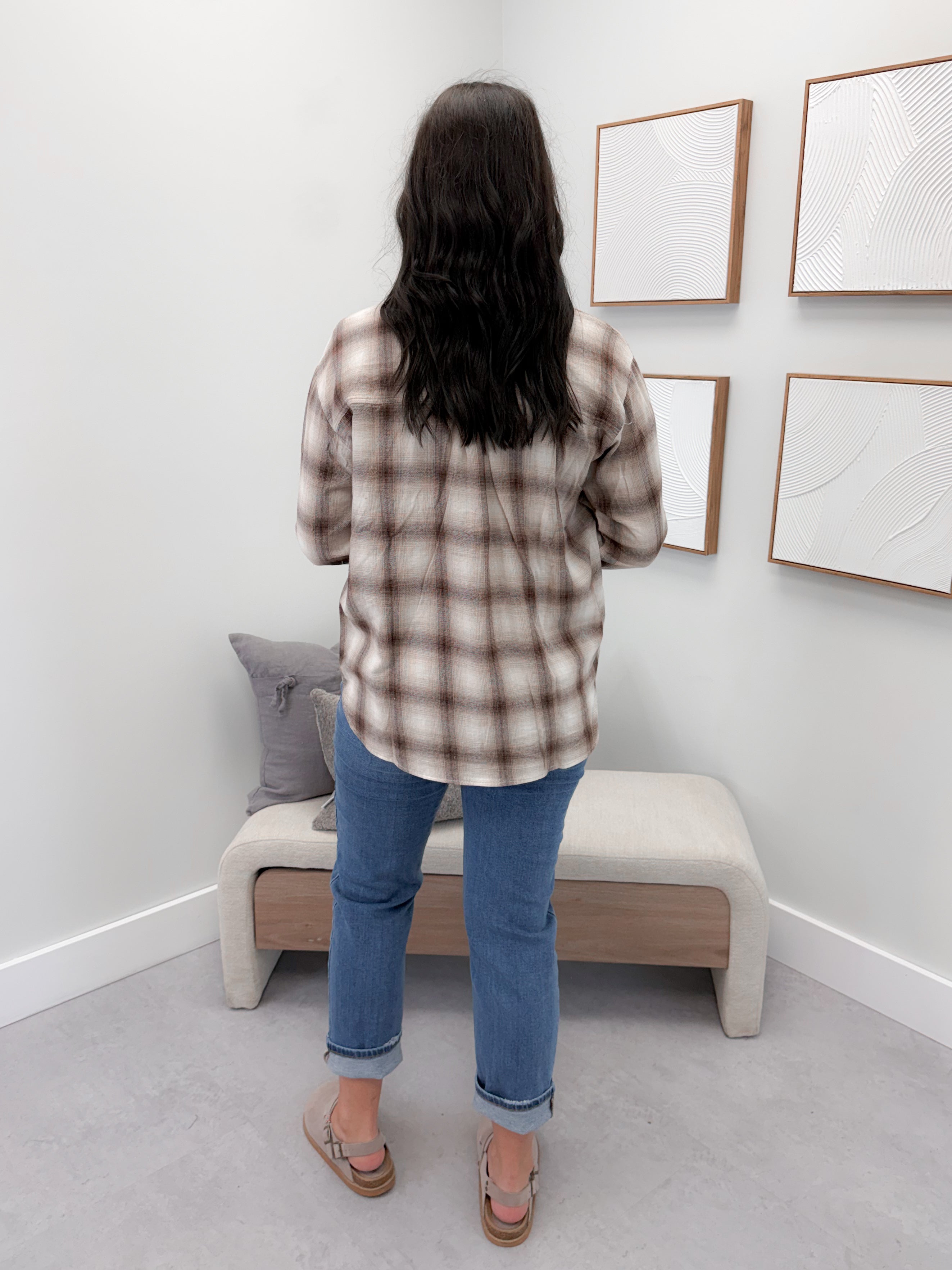 Fay Plaid Button Up in Brown