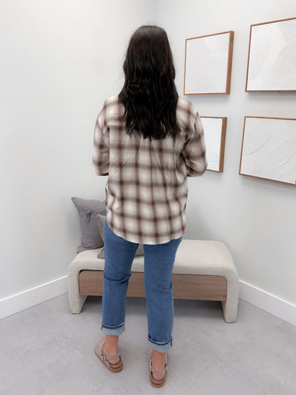 Fay Plaid Button Up in Brown
