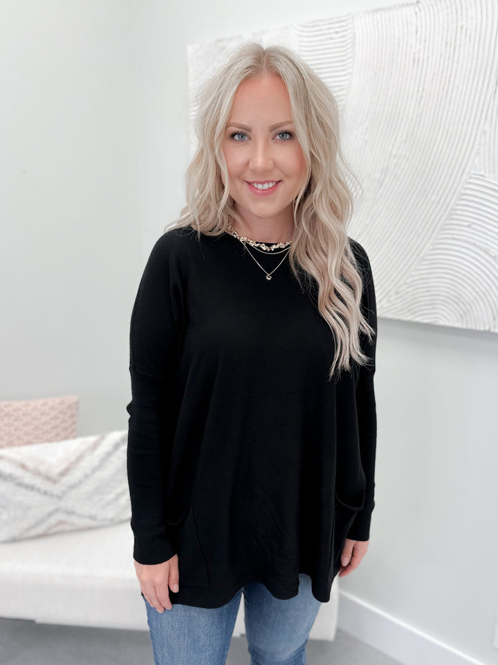 Pocket Tunic Sweater in Black