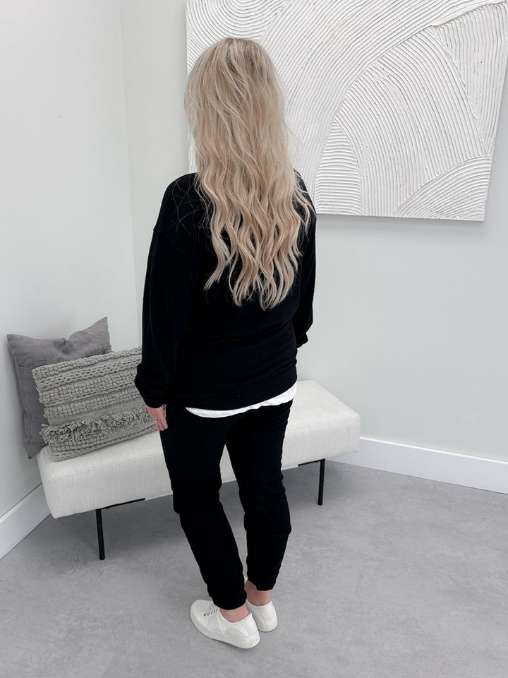 Corrine High Rise Ribbed Joggers in Black