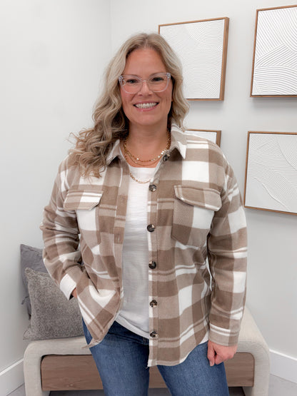 Hazy Fleece Shacket in Ivory Taupe