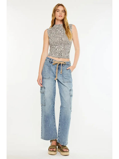Tie Belt Baggy Cargo Jeans by Kancan