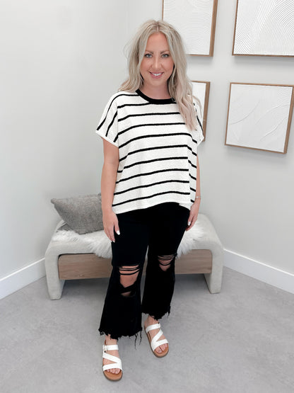 Nancy Knit Tee in Black Stripe