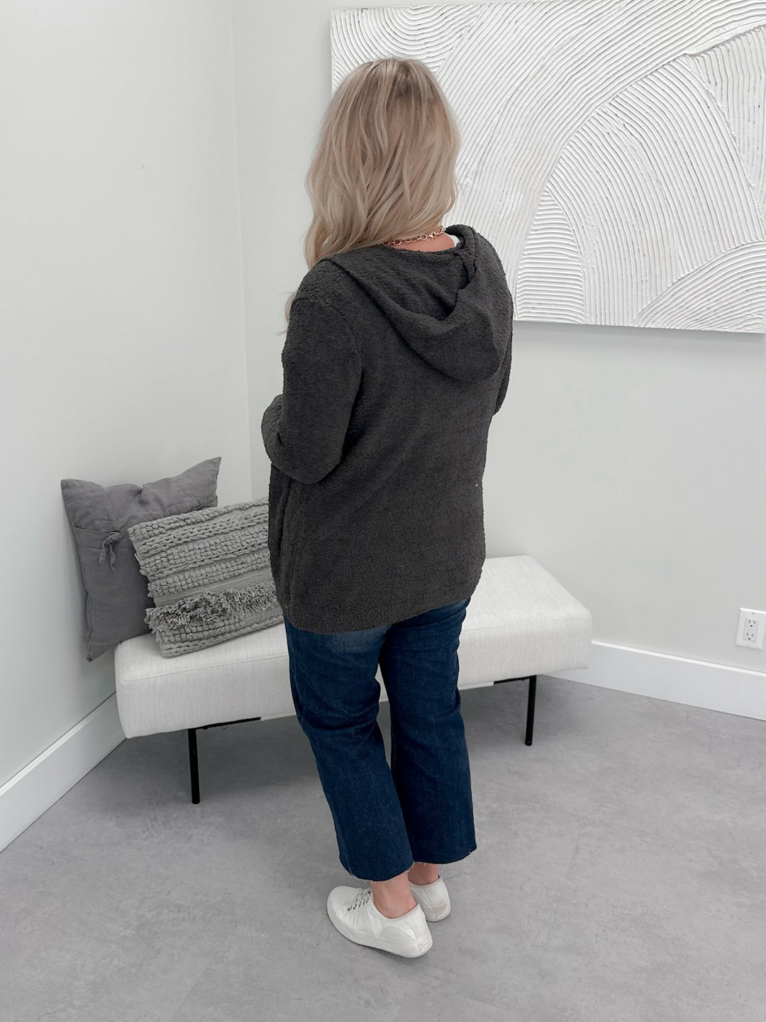 Soft Hooded Cardigan in Smoke