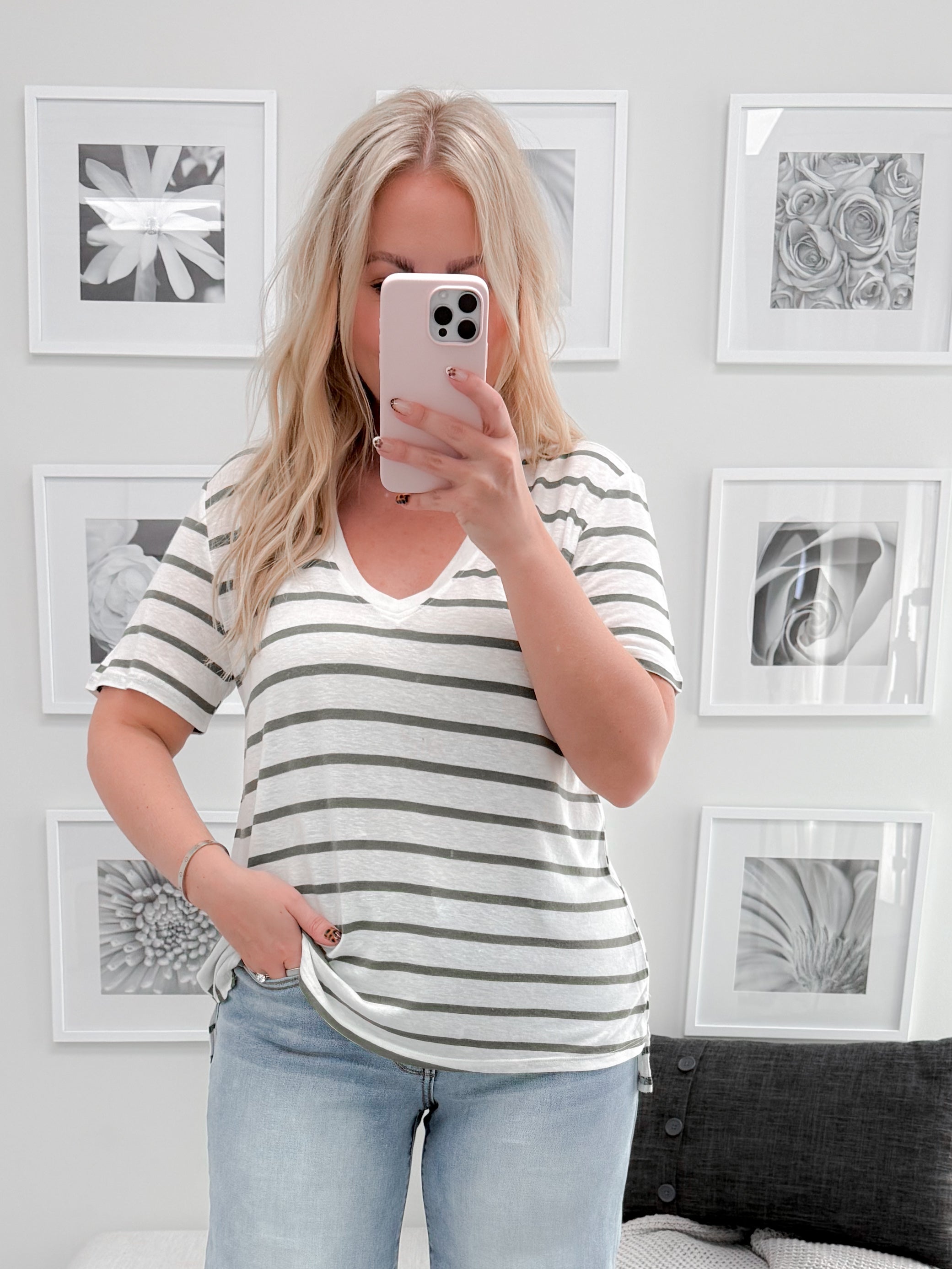 Alanis Striped Tee in Forest