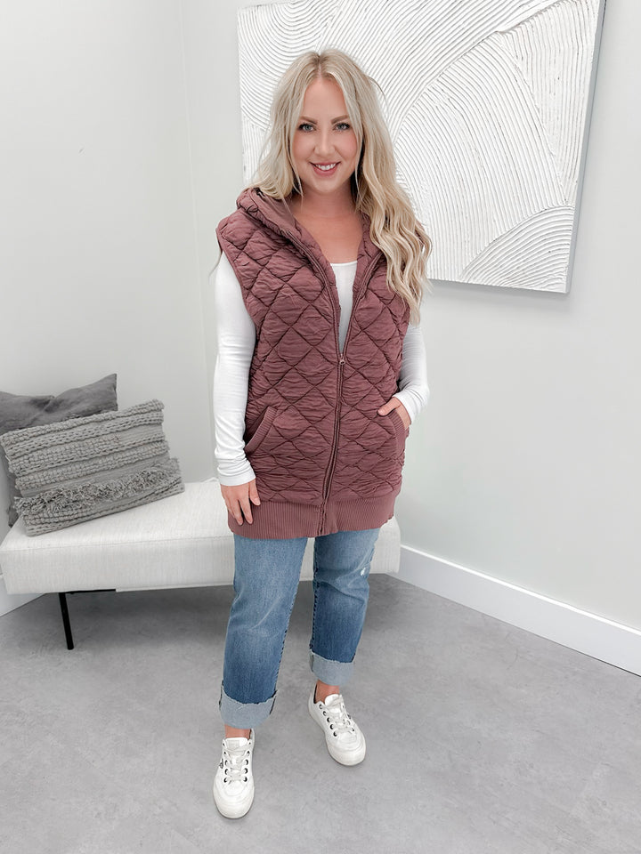 Marley Quilted Vest in  Rose Taupe