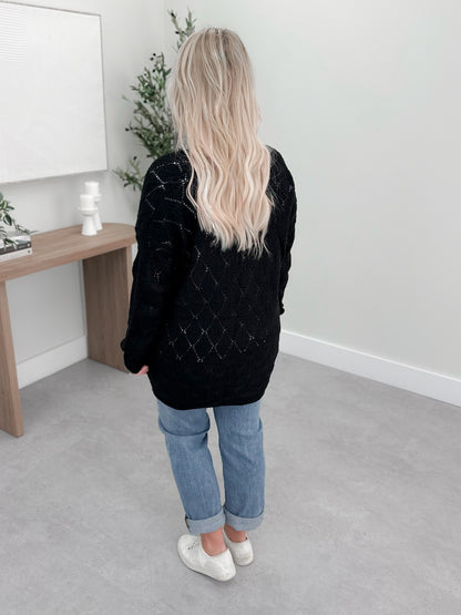 Hailey Open Knit Cardigan in Black