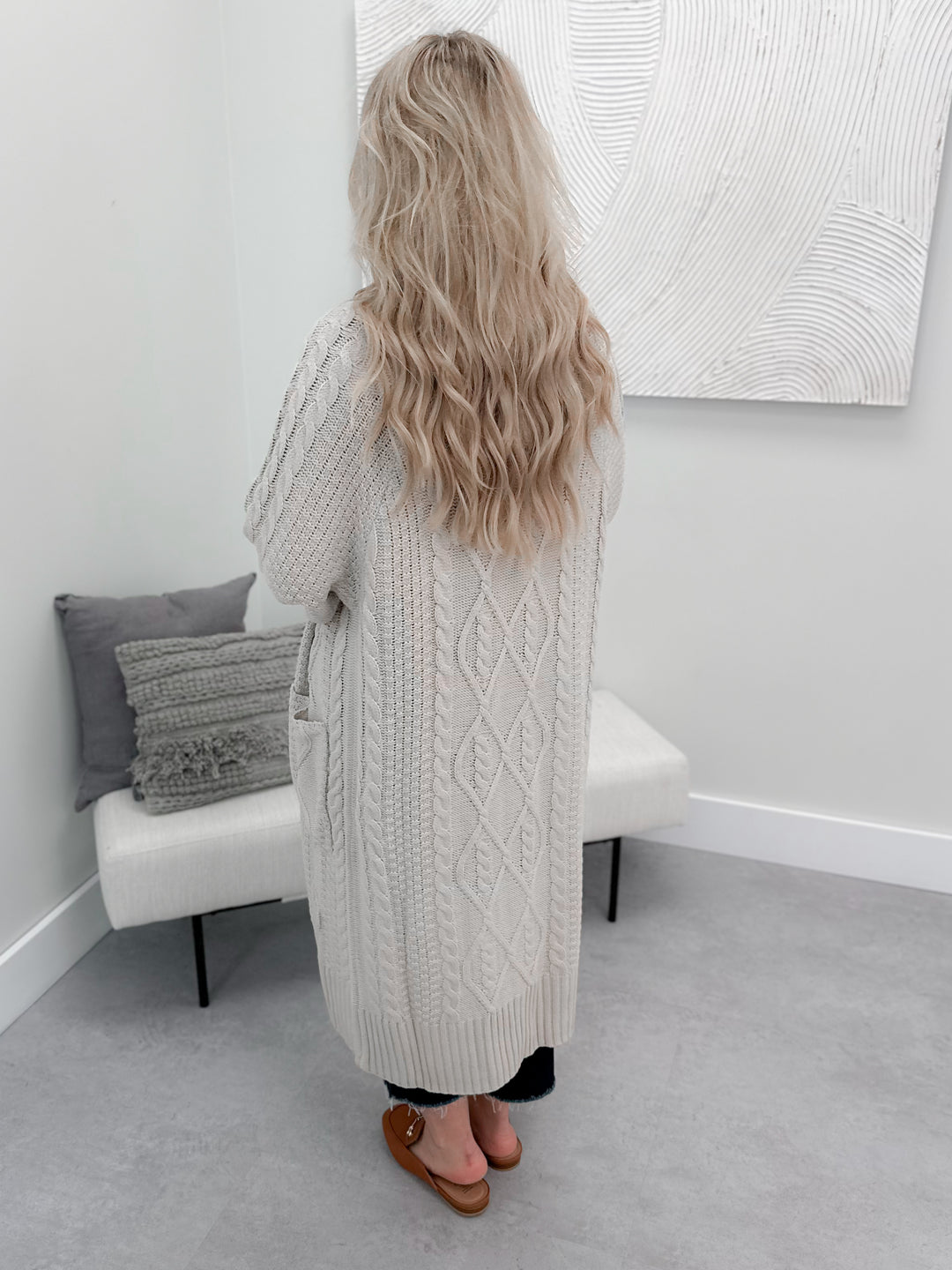 Alice Cable Knit Cardi in Fog