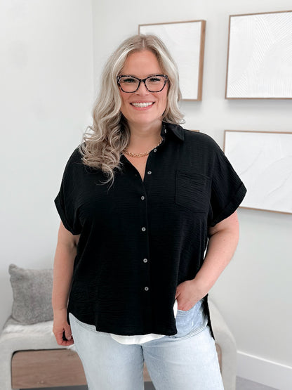 Sparrow Button Up Top in Black
