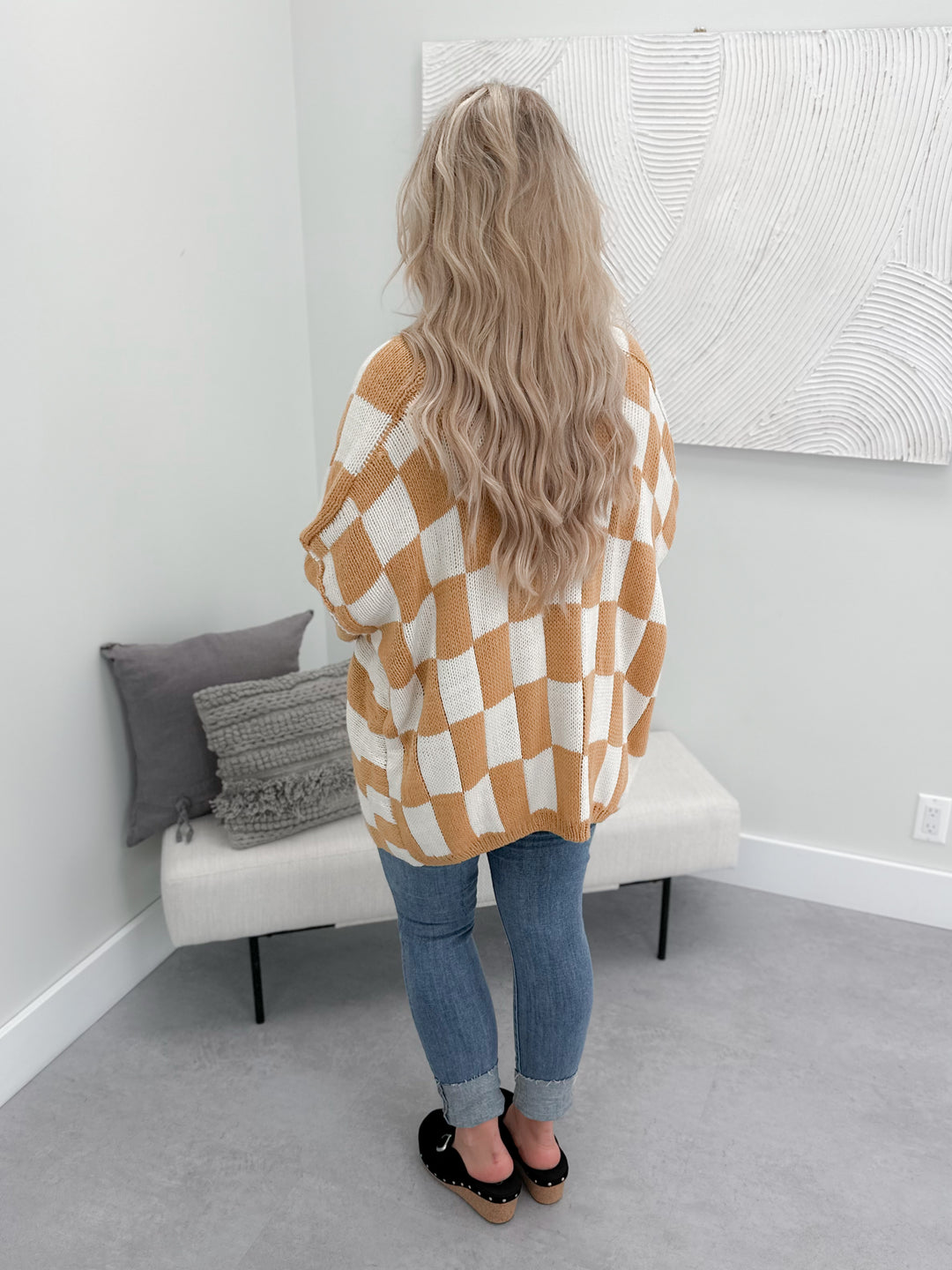 Zora Checkered Cardi in Mustard