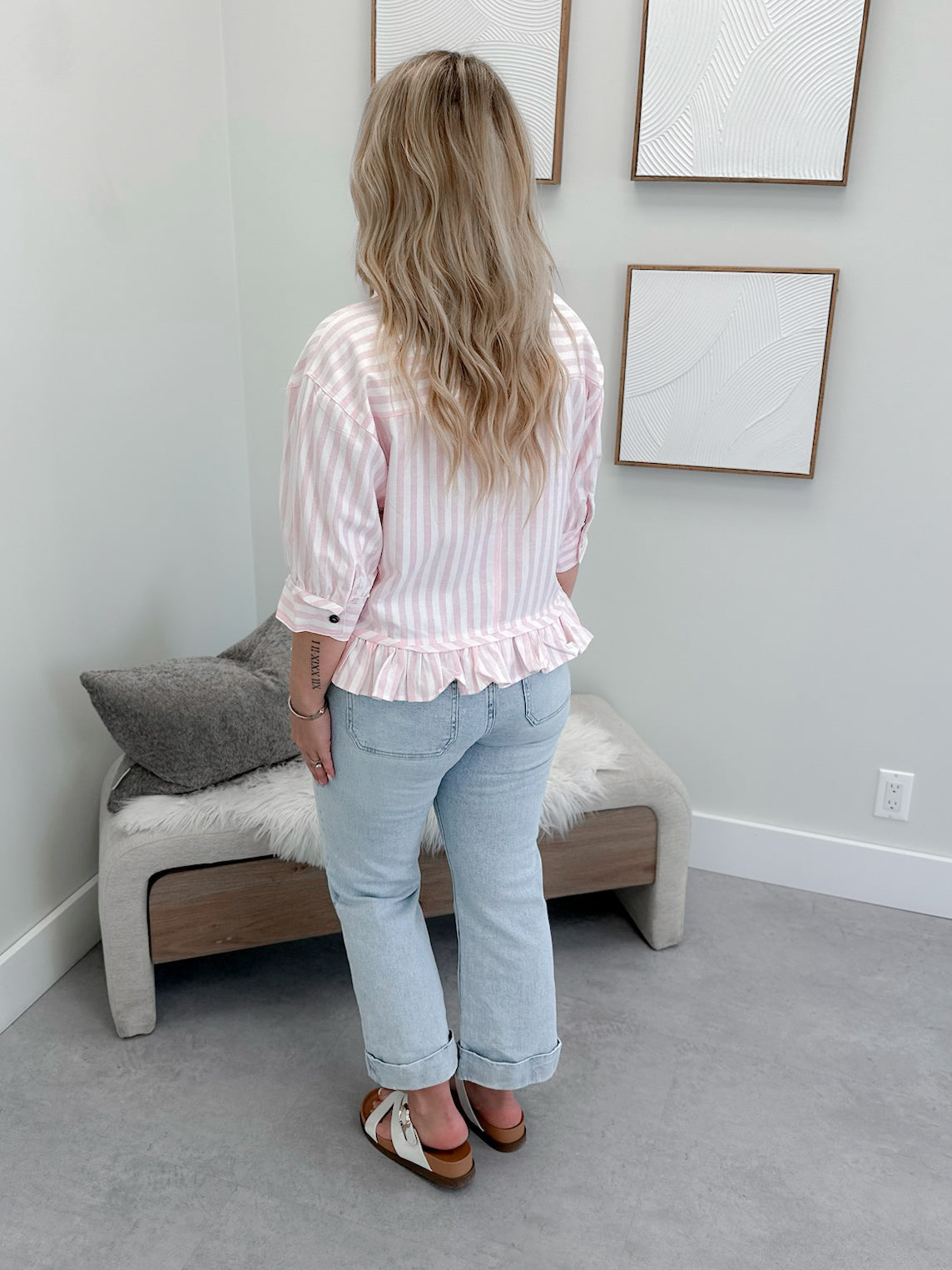 Talia Button Up Stripe Top in Pink
