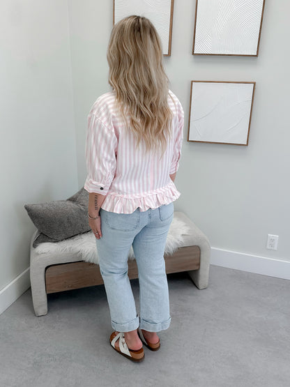 Talia Button Up Stripe Top in Pink