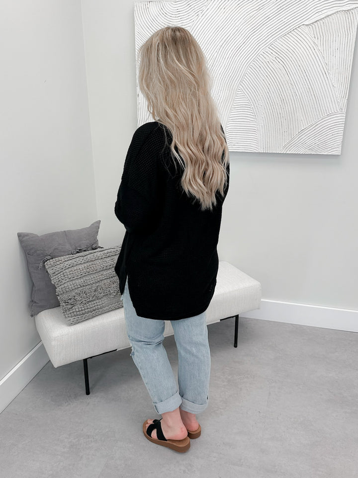 Slouchy Waffle Pullover by Grace & Lace