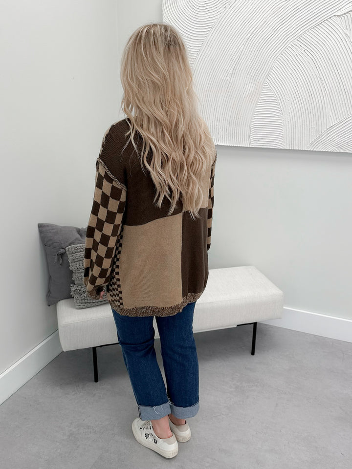 Checked Cardi in Brown