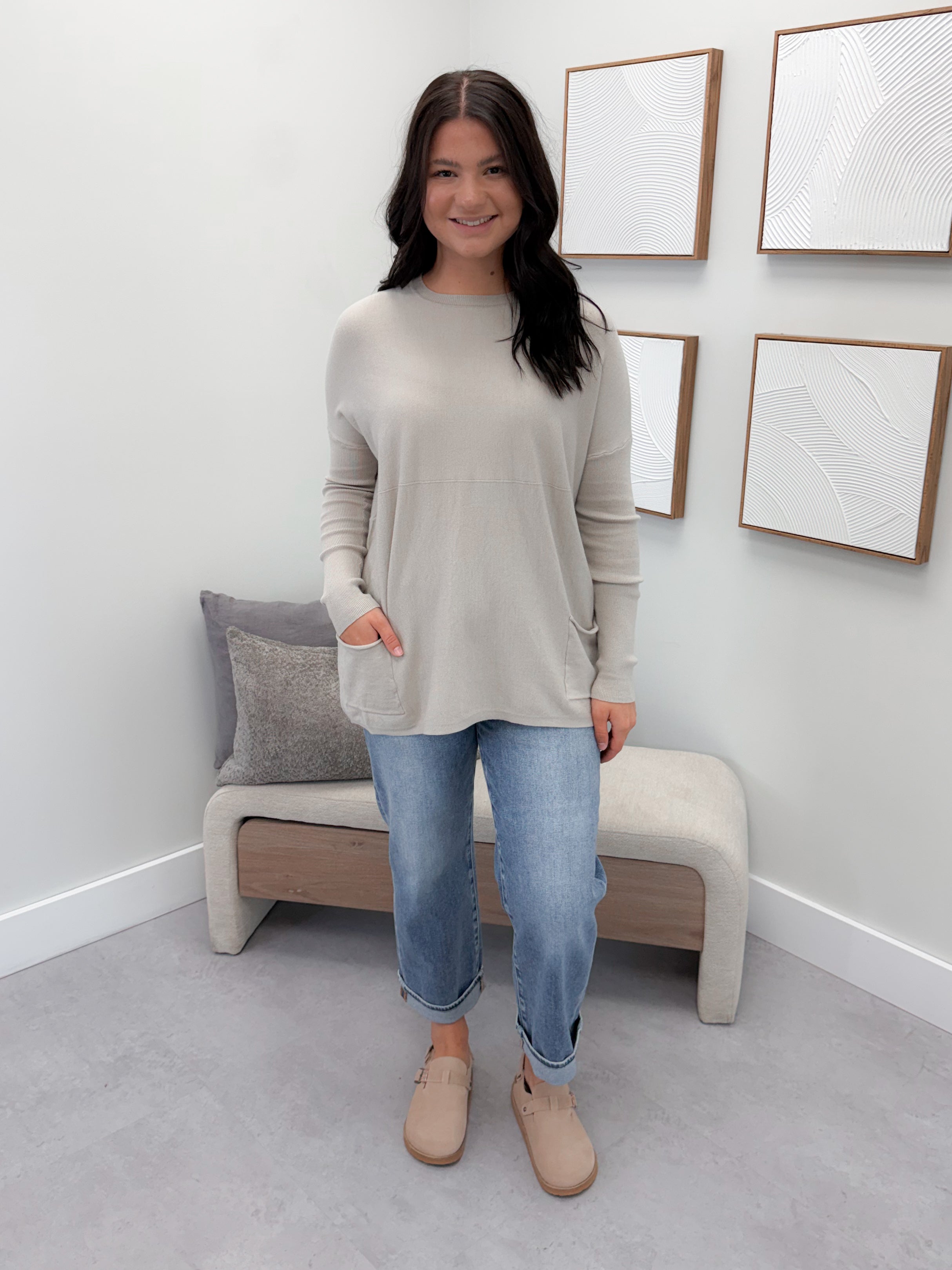 229 Pocket Sweater in Stone by Twenty Nine The Label