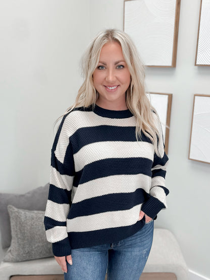 Kira Striped Sweater in Navy