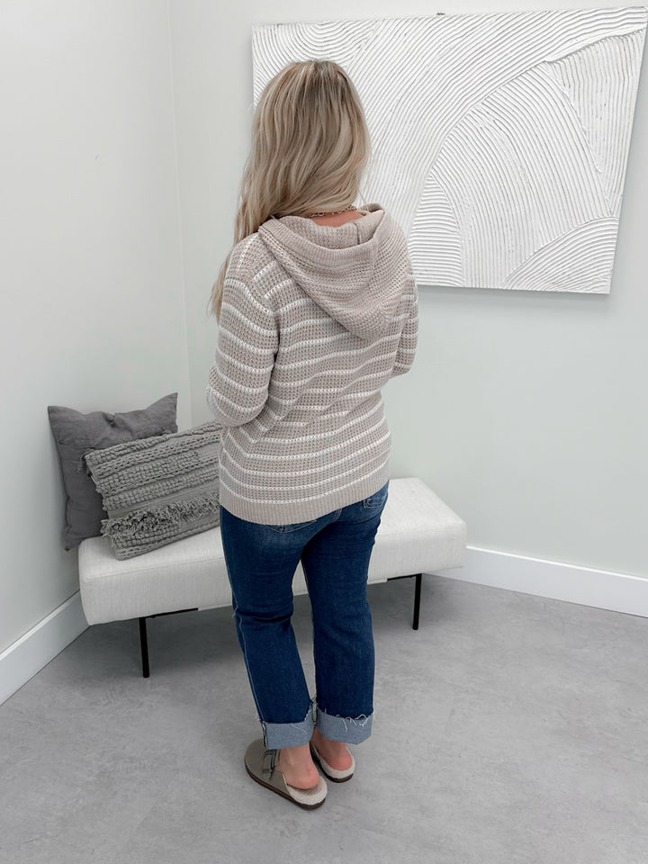 Ola Hooded Waffle Sweater in Taupe