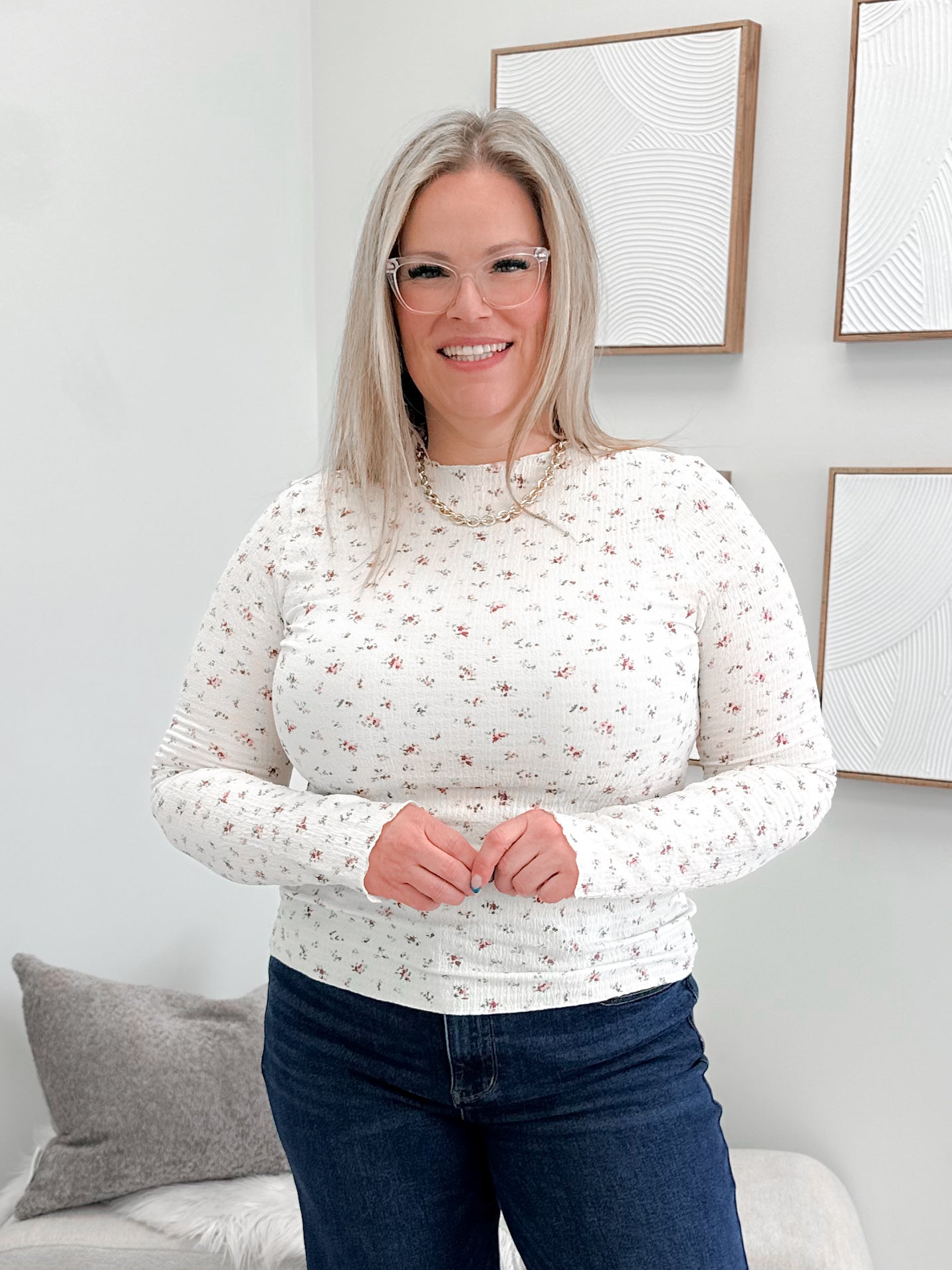 Molly Long Sleeve Top in Pink Floral