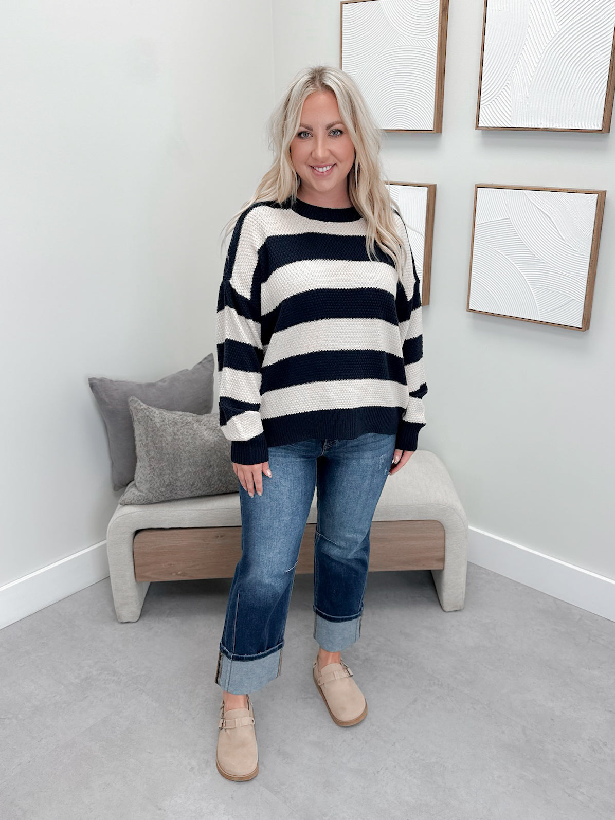 Kira Striped Sweater in Navy