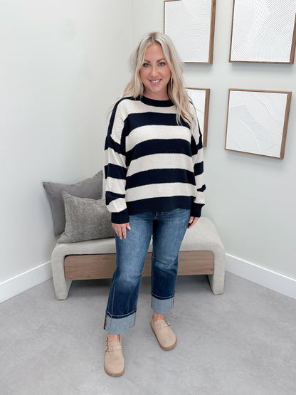 Kira Striped Sweater in Navy