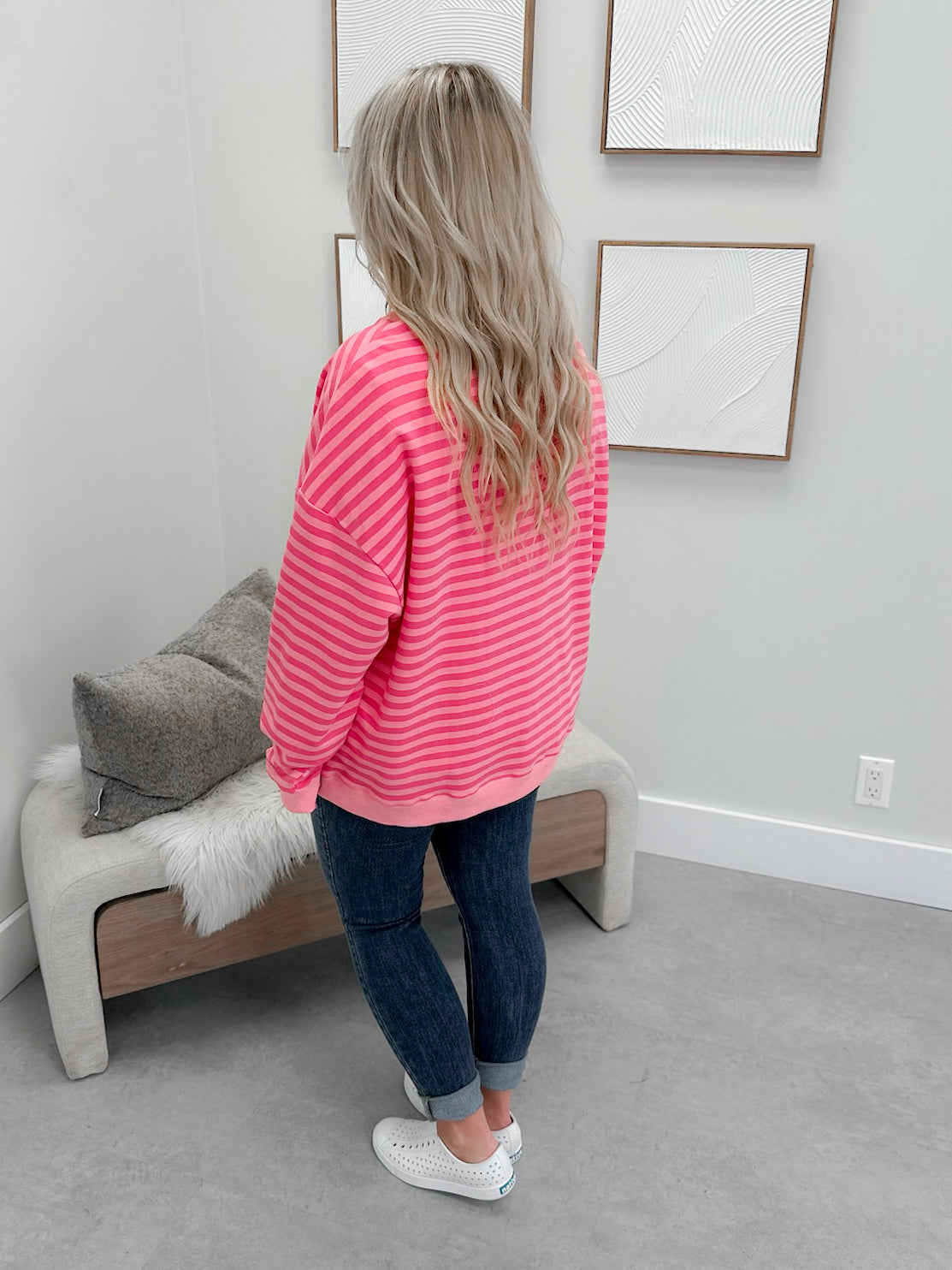 Freya Striped Pullover in Bright Pink