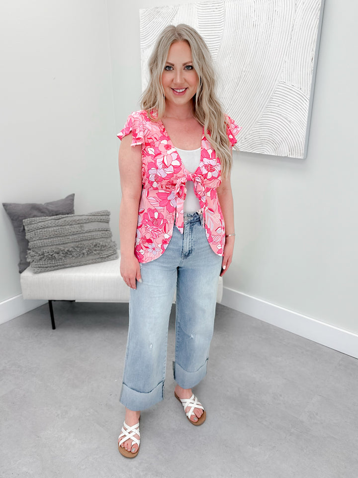 Agnes Top in Pink Retro Floral