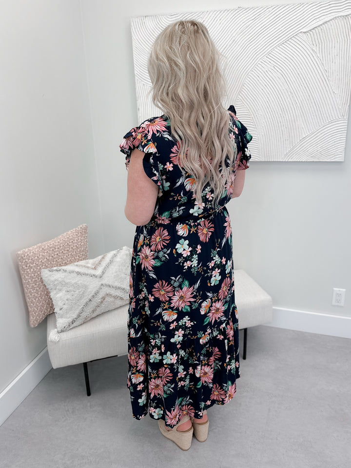 Leon Floral Dress in Navy