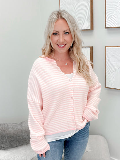 Brandy Cardigan in Pink Stripes